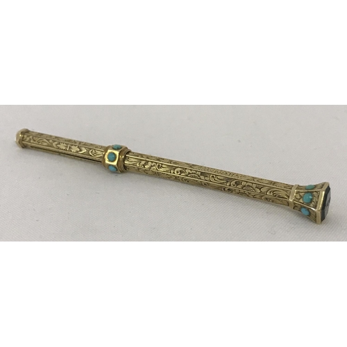 1223 - An antique gold hexagon shaped propelling pencil by Sampson Mordon. Floral engraving throughout. Hex... 