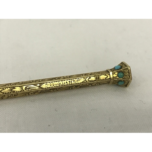 1223 - An antique gold hexagon shaped propelling pencil by Sampson Mordon. Floral engraving throughout. Hex... 