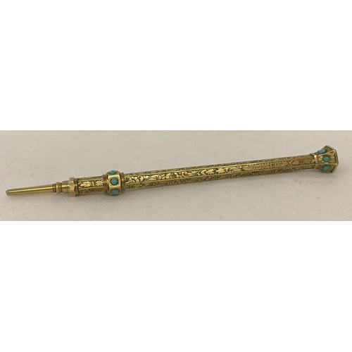 1223 - An antique gold hexagon shaped propelling pencil by Sampson Mordon. Floral engraving throughout. Hex... 