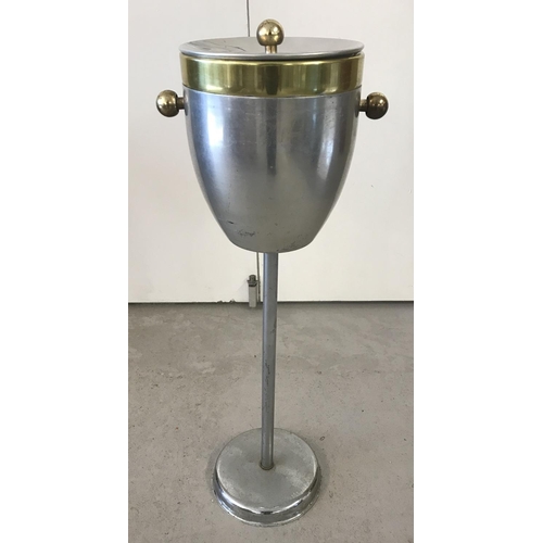 1235 - A vintage aluminium and brass effect hotel champagne/ice bucket on a pedestal stand. Complete with p... 