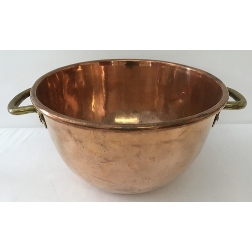 1275 - A very large Victorian copper and brass dome based candy pan with riveted handles. 2 handled copper ... 