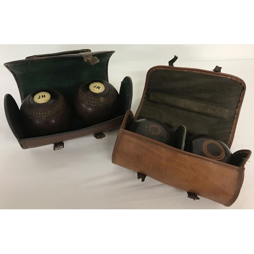 1365 - 2 pairs of cased vintage lawn bowls. A pair of Slazenger Stadium size 2 bowls, monogrammed and with ... 