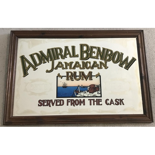 1387 - A large vintage Admiral Benbow Jamaican Rum advertising mirror in wooden frame.  Approx. 66 x 96cm.