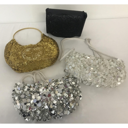 1448 - 4 vintage sequined and heavily beaded ladies evening bags.