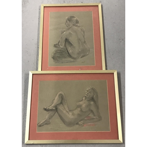 1463 - 2 gilt framed and glazed nude pastel sketches.  Frame size approx. 48cm x 38cm.