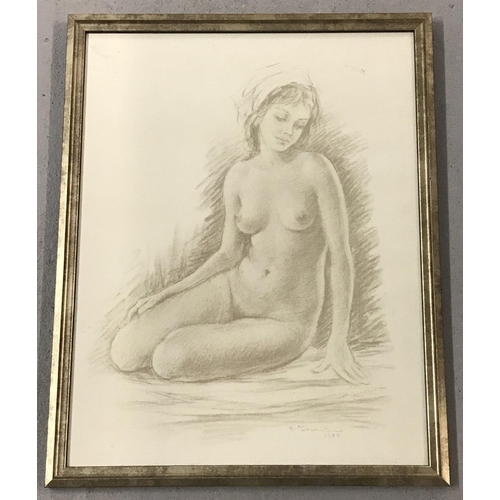 1464 - A framed and glazed signed nude sketch, signed and dated 1972.  Frame size approx. 54cm x 43cm.