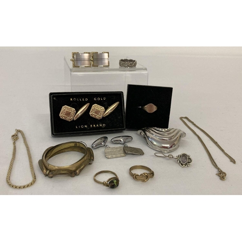 1072 - A collection of assorted vintage jewellery items. To include: Rolled gold cuff links, Silver and ame... 