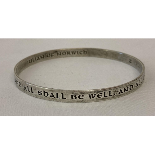 1111 - A silver bangle with engraved inscription by Julian of Norwich. 