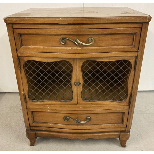 1614 - A vintage R Way furniture solid wood 2 door, 2 drawer cabinet with wired panels to door fronts.  App... 