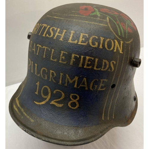 119 - A WWI Imperial German M16 Stahlhelm helmet with hand painted detail. For the British Legion Pilgrima... 