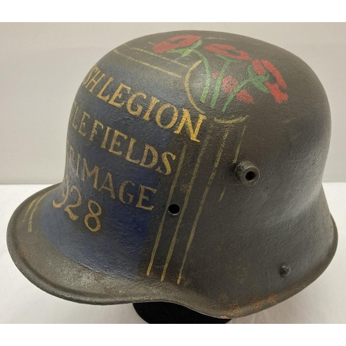 119 - A WWI Imperial German M16 Stahlhelm helmet with hand painted detail. For the British Legion Pilgrima... 