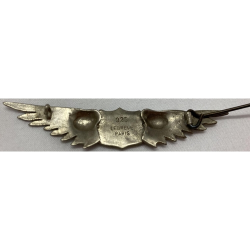 3 - A WWI style silver US pilots wings badge. 'Made in Paris' impressed to reverse.