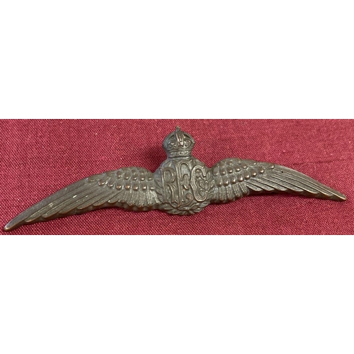 60 - A WWI style R.F.C. Bronze Officer's Pilot's Wings pin back badge.  Approx. 9.5cm long.