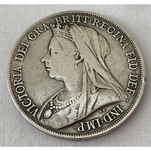 19 - A Victoria,old veiled head, 1899 silver crown coin.