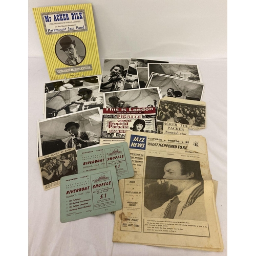 328 - A small quantity of photographs and ephemera relating to Mr Acker Bilk, jazz musician. To include so... 