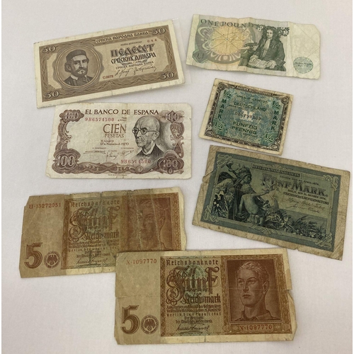 41 - A small collection of vintage bank notes to include German WWII issue allied occupation ½ mark note.... 