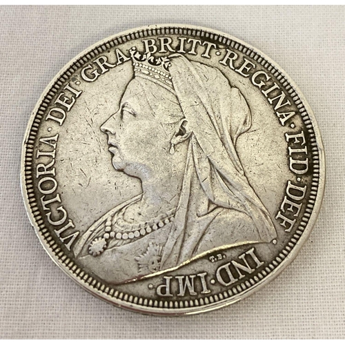 52 - An 1897 Victoria veiled head silver crown coin.