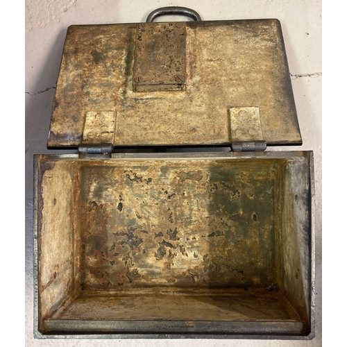 279 - A Victorian cast iron 2 handled revenue strong box.  Crown over 'R' and broad arrow or 