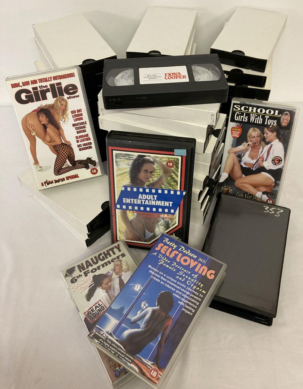 46 assorted vintage Fiona Cooper, adult erotic VHS video tapes together  with 6 pre recorded tapes.