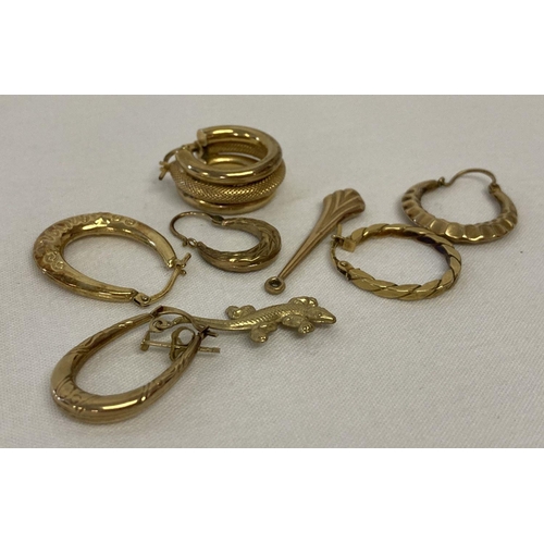 41 - A small quantity of scrap gold hoop earrings.  Marked or tests as 9ct gold.  Total weight aprox. 6.2... 