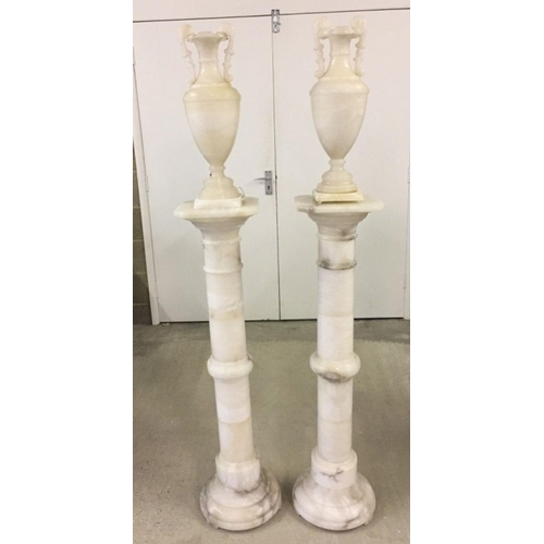 421 - 2 large alabaster sectional pedestals. Both need central support rods.   Each pedestal approx. 163cm... 