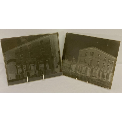 422 - 2 large sized Victorian glass plate negatives of Public Houses in Surbiton, Kingston Upon Thames.  T... 