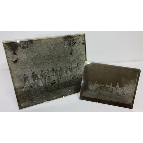 428 - 2 Victorian/Edwardian large glass plate negatives featuring country life.  One showing Huntsmen and ... 