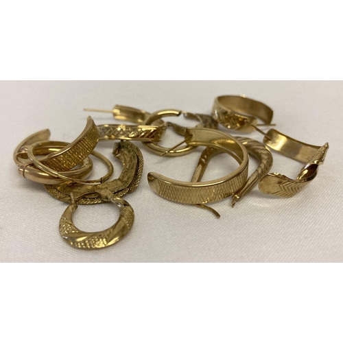 43 - A quantity of scrap gold hoop style earrings.  Marked or tests as 9ct gold.  Total weight approx. 6.... 