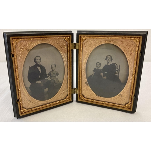 440 - A Victorian Gutta Percha folding book style daguerreotype photo frame.  Front and back covers featur... 