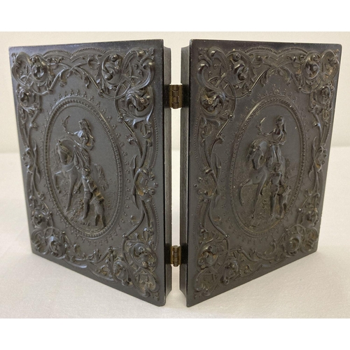 440 - A Victorian Gutta Percha folding book style daguerreotype photo frame.  Front and back covers featur... 