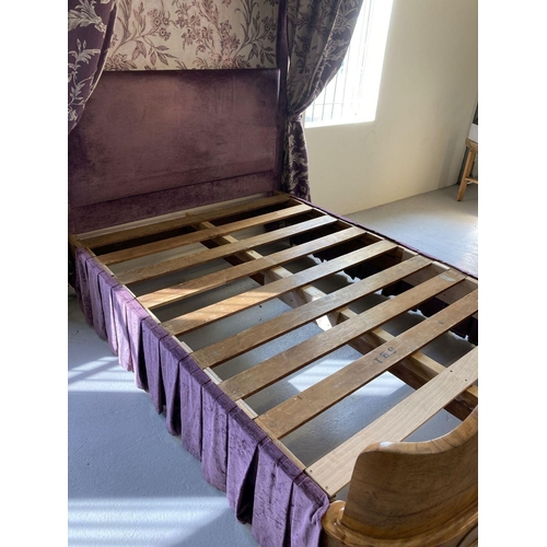 448 - A Victorian Walnut half tester King size bed with curved footboard and canopy.  Recently upholstered... 