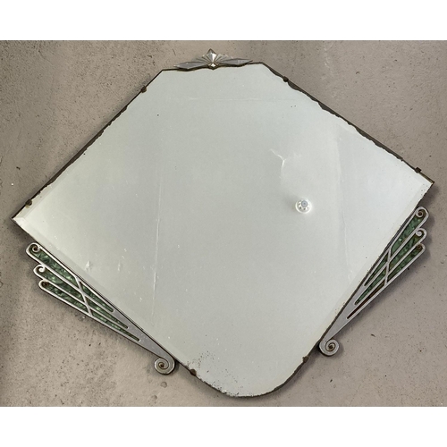 450 - An Art Deco wall hanging mirror with green/blue pearlized panel detail.