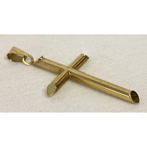 56 - A 9ct gold cross pendant with bale. Hallmarked to bale.  Small dent to rear.  Total Approx. 3.5cm lo... 