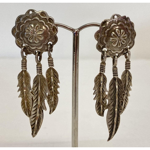 1065 - A pair of silver drop style screw back earrings in the shape of dreamcatchers.  Both earrings marked... 