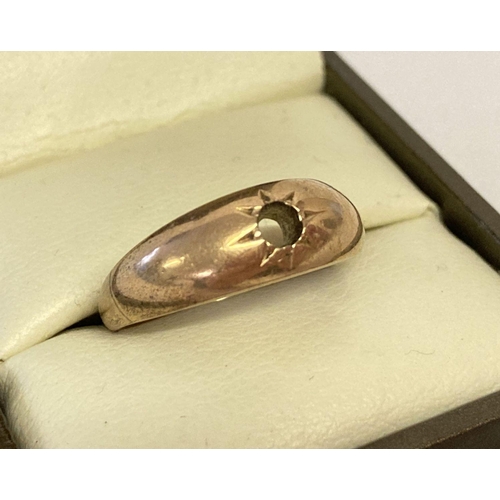 1102 - A vintage rose gold gypsy style ring with central stone missing.  Tests as 14ct.  Approx. 3.9g.