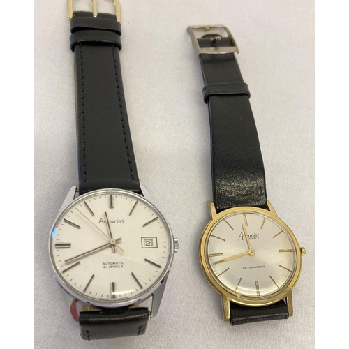 1122 - 2 men's wristwatches by Accurist. A silver tone cased automatic with date function & leather strap. ... 