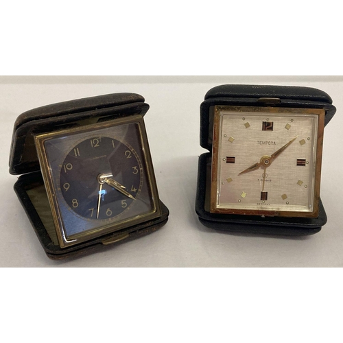 1159 - 2 vintage German folding travel alarm clocks.  An Art Deco Junghams clock with black face, bevel edg... 