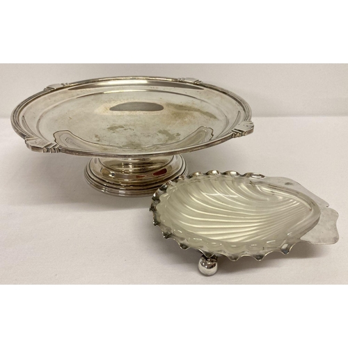 1181 - An Art Deco silver plated pedestal fruit bowl By James Dixon & Sons, Sheffield.  Together with a sca... 