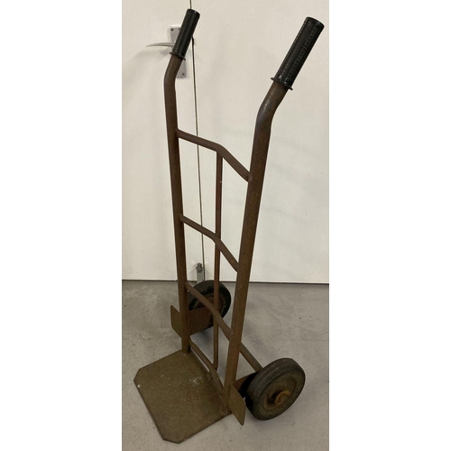 1190 - A vintage metal sack barrow with rubber tyres and grip handles.  Approx. 100cm tall.