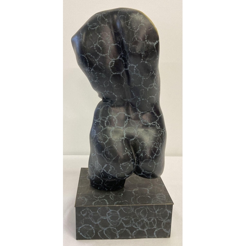 1192 - A contemporary bronze nude sculpture with painted detail.  Based signed Le Bao.  Approx. 36cm tall.