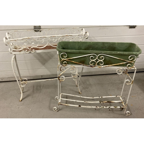 1215 - 2 decorative white painted wrought iron plant stands.  Scroll work to both.  Largest approx. 66cm ta... 