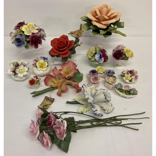 1223 - A box of assorted ceramic flower and posy ornaments.  To include: Capodimonte, Royal Albert, Crown S... 