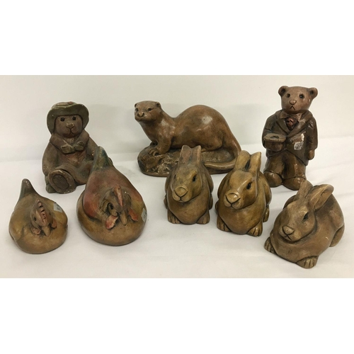 1225 - A collection of pressed chalk painted animal and teddy figurines by Wildlife Studio, Hexham.  To inc... 