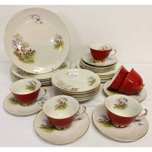 1263 - A quantity of vintage Imperial Contemporary tea and dinner ware with 22k gold trim.  With hunting sc... 