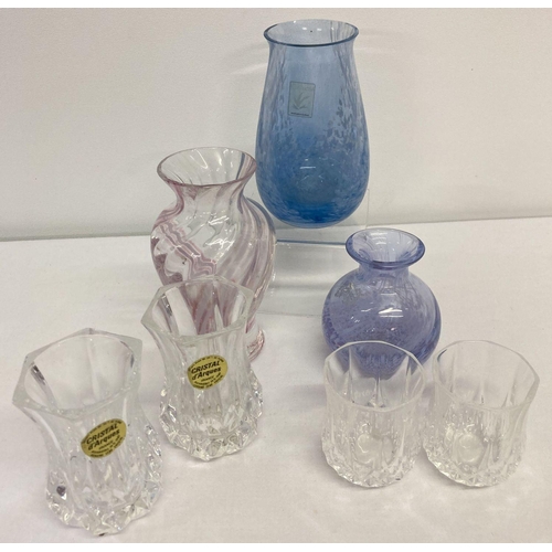 1281 - 3 small Caithness Crystal vases together with 2 pairs of miniature lead crystal vases.