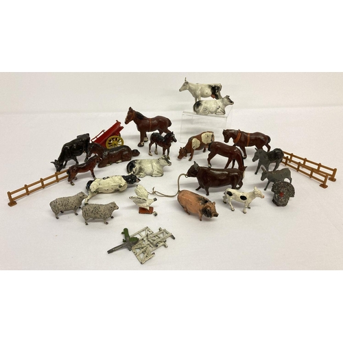 30 - A collection of vintage lead farm animals and accessories to include Timpo, Flyde and Cherilea.
