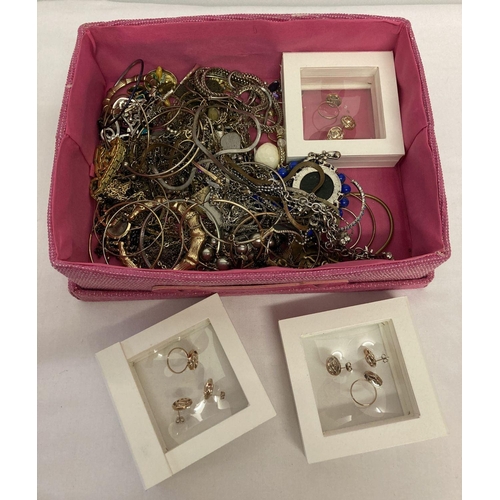 25 - A basket of mostly silver and gold tone costume jewellery to include necklaces and gift sets.