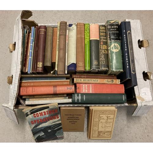 274 - A box of assorted vintage & antique books relating to history, mathematics, military & architecture.