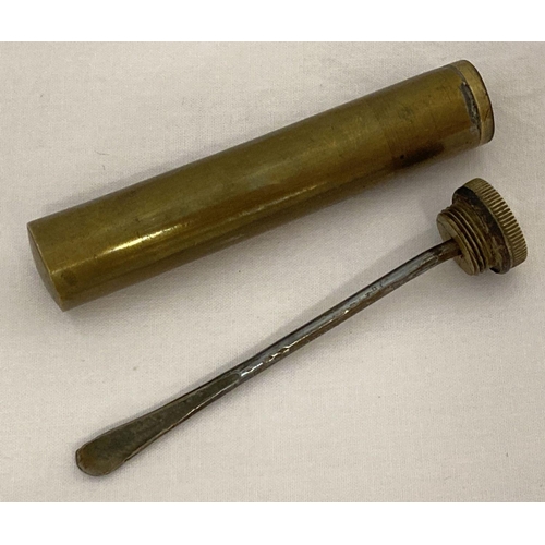 108 - A vintage brass Lee Enfield oil bottle with screw top, internal wand and bowed base.  Approx. 9.5cm ... 