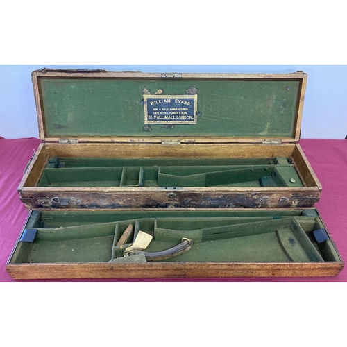 119 - An antique wooden & leather hammer gun case with brass banding detail. By William Evans, Pall Mall. ... 